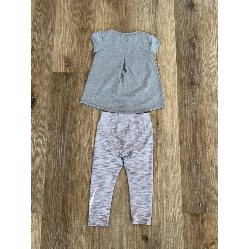 Nike Awesome Graphic Tee Space Dye Leggings Set Girls 2T Grey Pink Dri-FIT